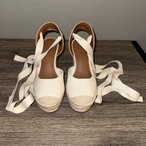Adriana Ankle Wrap Wedge Heels w/ Memory Foam Insole - Universal Thread Cream 6